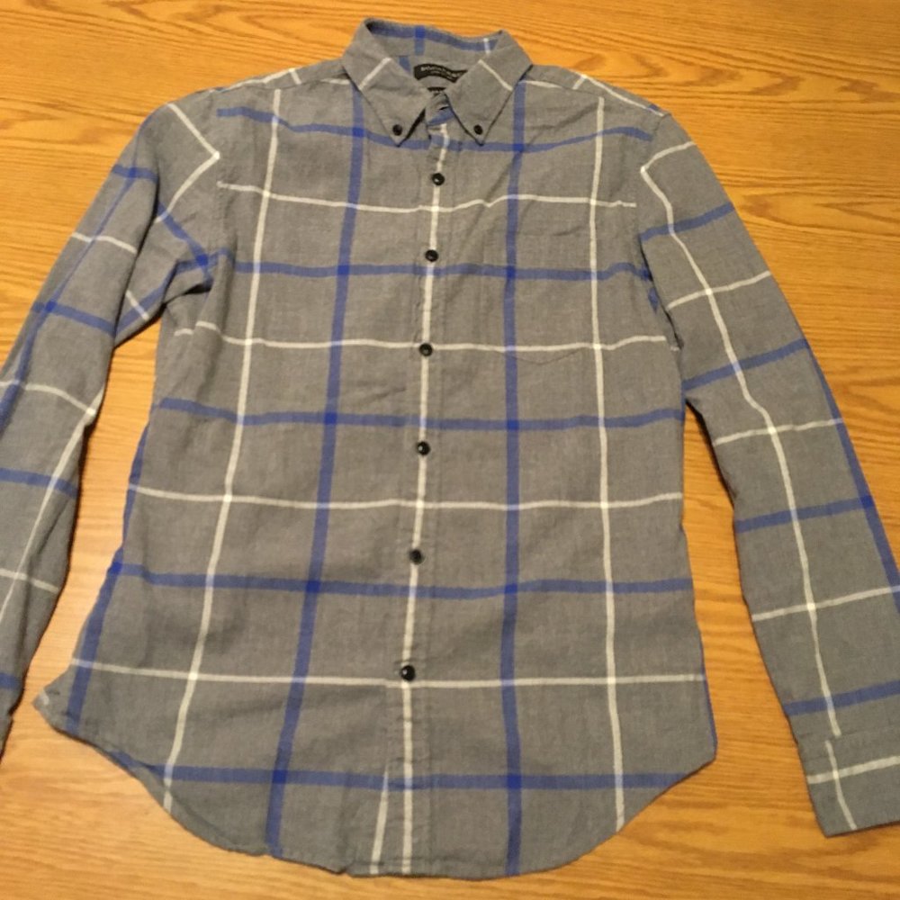 Banana Republic Medium Grant Fit Flannel Gray Blue